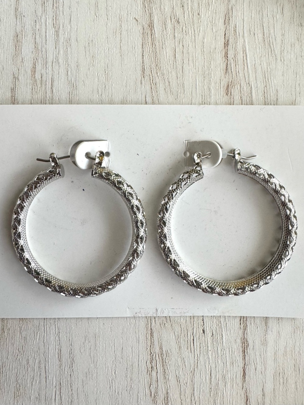 Silver Textured Hoop Earrings  1.5” hypoallergenic